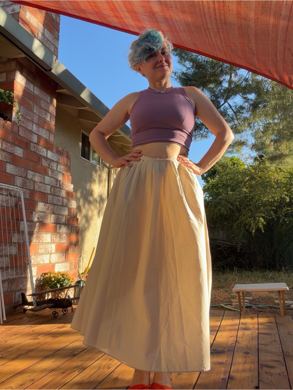 Mango Cream Full A-Line Midi Skirt - Picture 3 of 9
